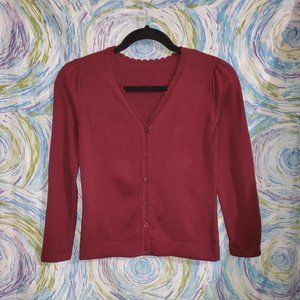 George Red Scallop Trim Cardigan